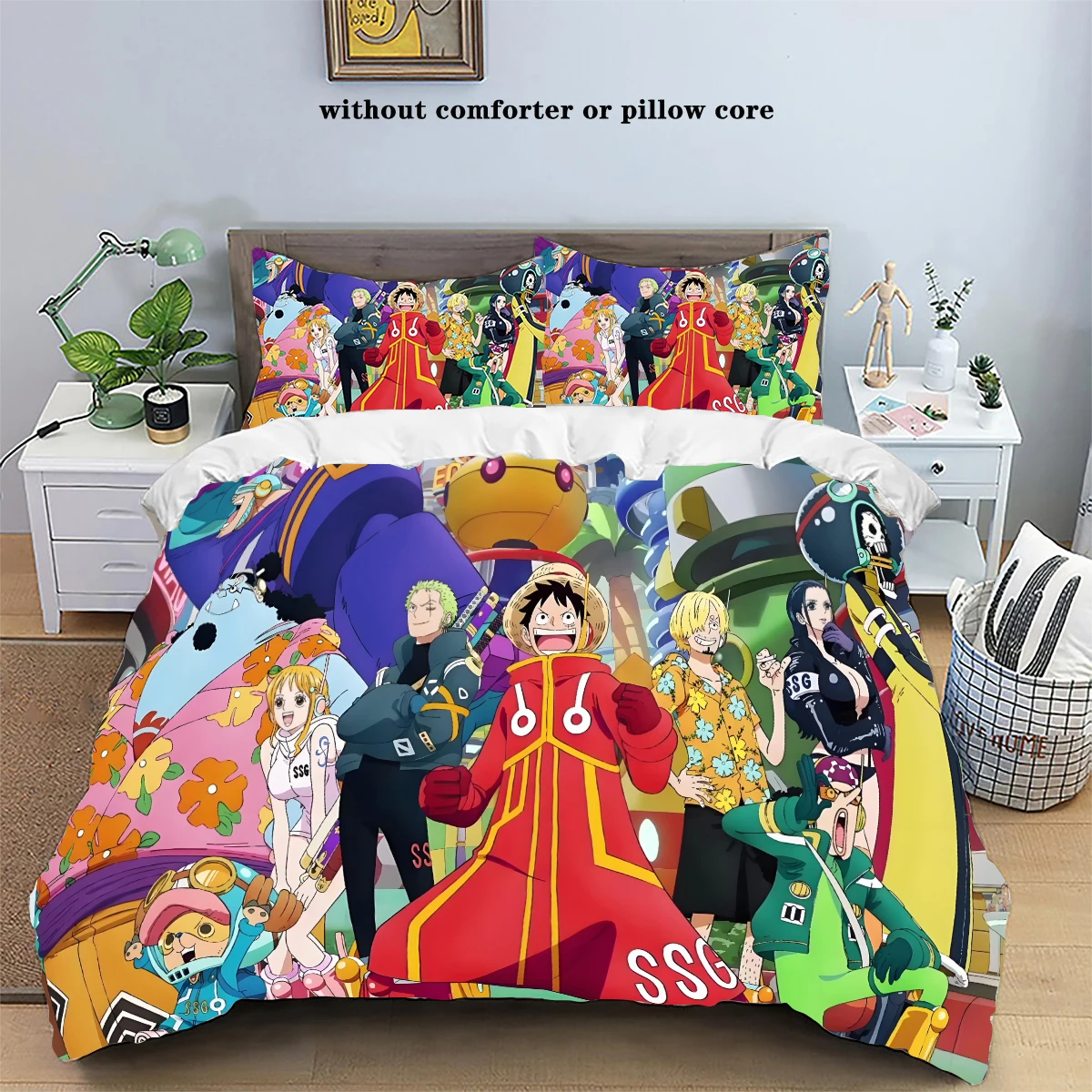 New One Piece Cartoon Anime Luffy Bedding Set Quilt Duvet Cover Pillowcase Kids Bed Roronoa Zoro Comfortable Bed Set Twin King