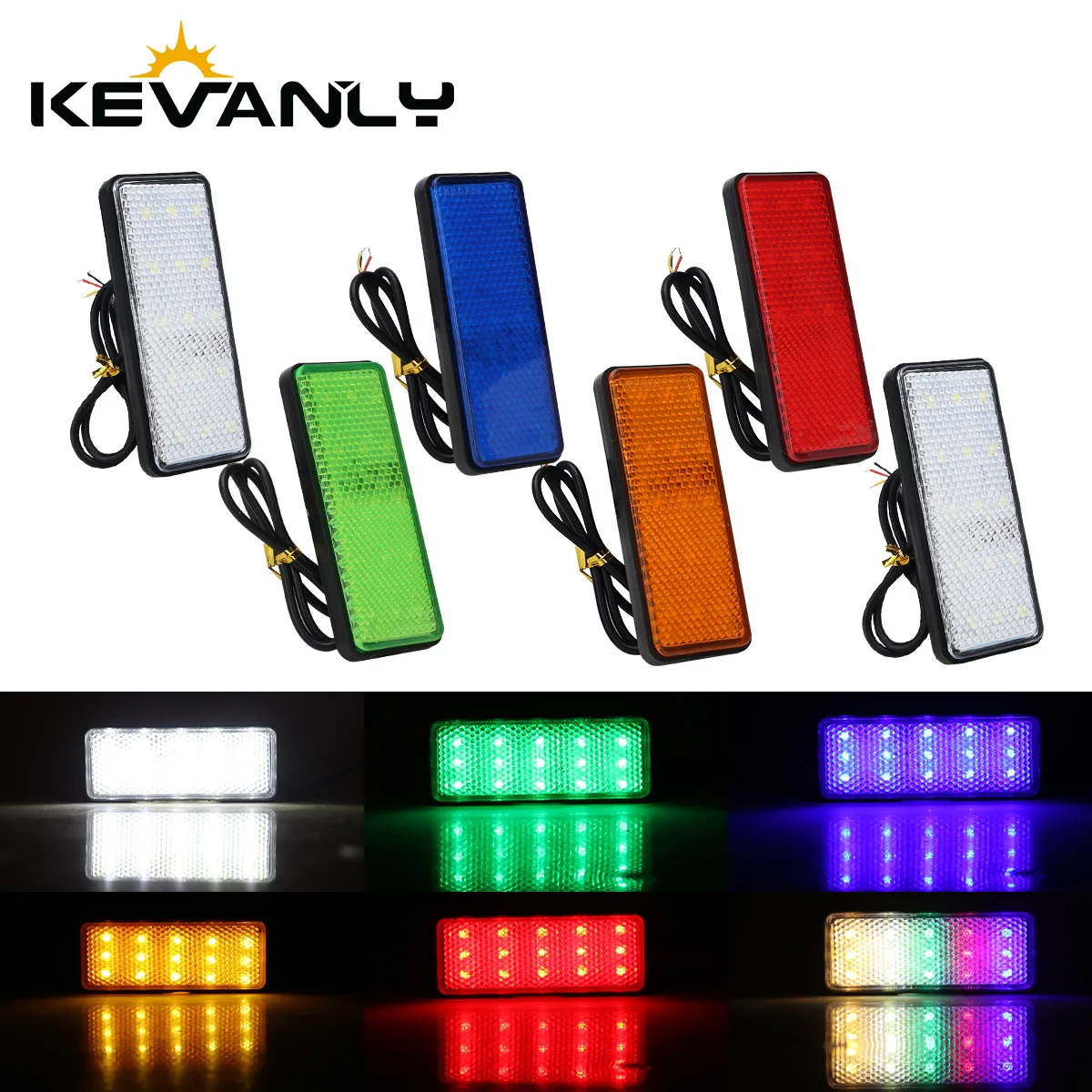 LED Rectangle Motorcycle Reflector Light Motorbike License Plate Lamp Strobe Colorful Tail Signal Light Decorative Accessories