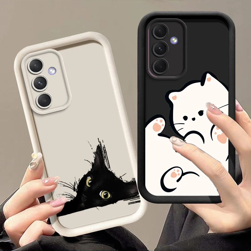 A55 Black and White Cat New Sky Eye Phone Case For Samsung A55 A25 A24 A52 A51 A50 A70 A05 A15 A14 A13 A72 A73 A04 A54 A53 Cover