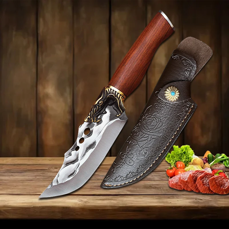 Forged Kitchen Cleaver Butcher Knife Boning Peeling Knife Chef Cooking  Vegetable Fish Cutting Tools with Sheath