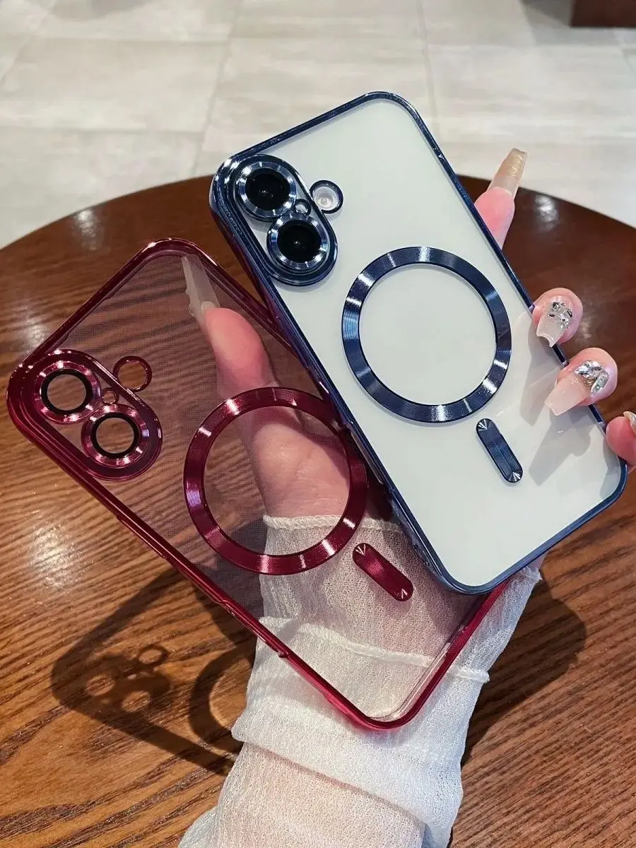 Luxury Plating Case For iPhone 15 16 14 Plus 13 12 11 Pro Max With Camera Lens Protector For Wireless Charge Magnetic Soft Cover image 6