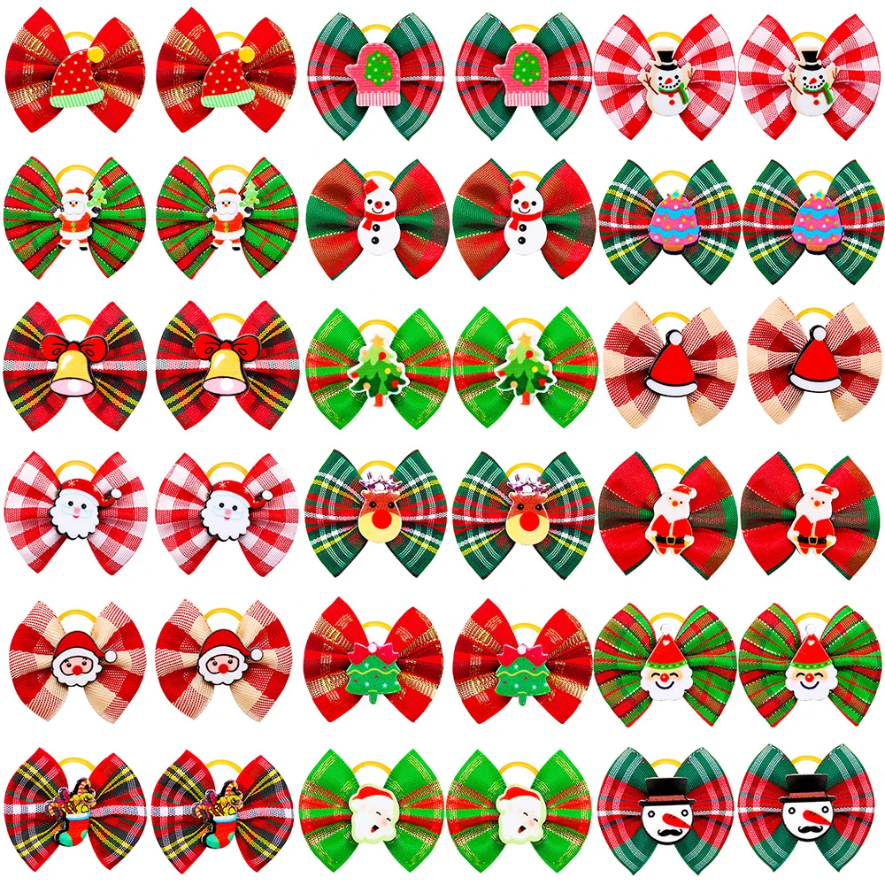 50PCS Dog Bows Christmas Rubber Bands Hair Bows For Pet Dogs Hair Bows Christmas Pet Supplies Dogs Grooming Accessories