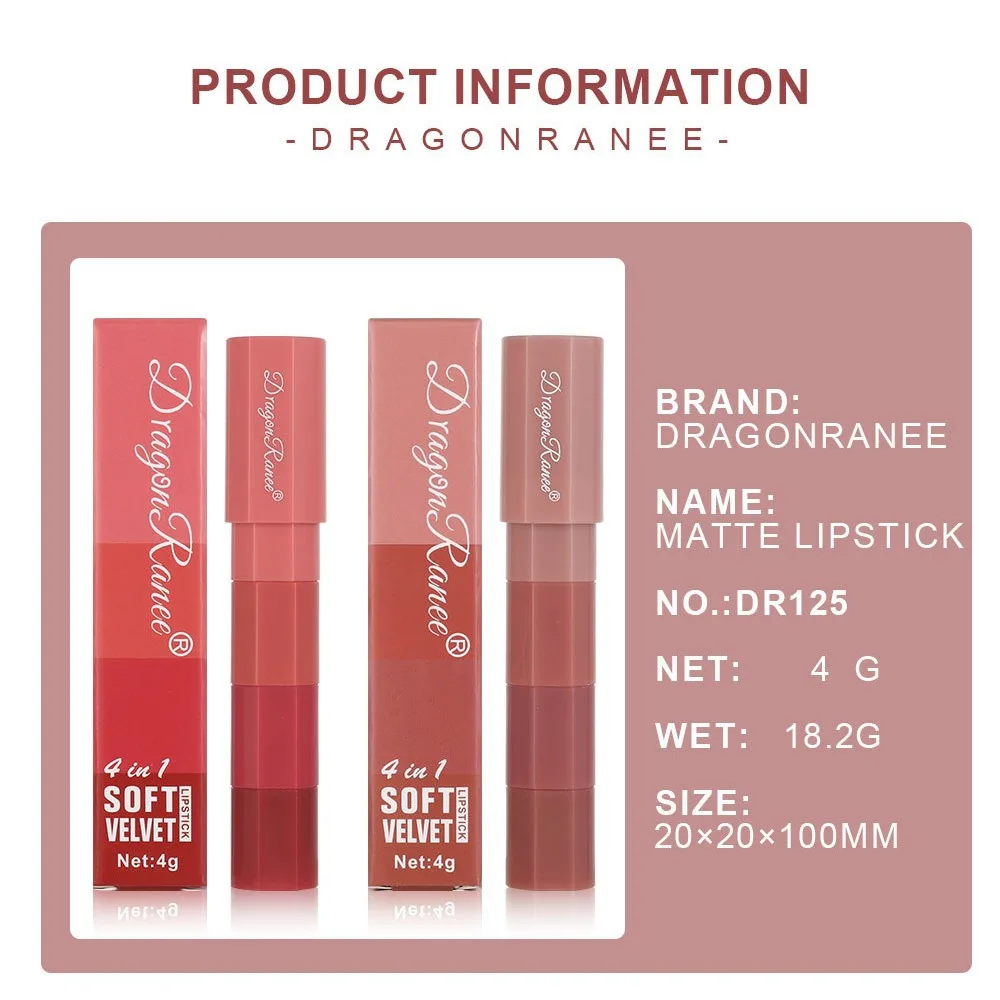 Penna per rossetto a quattro sezioni Rossetto opaco Rossetto opaco Colore opaco nudo Set di rossetti campione facile da trasportare