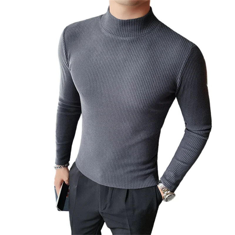 Winter New Men's Business Slim Turtleneck Sweaters Brand Knitted Pullovers Men Solid Color Casual Male Sweater Autumn Knitwear