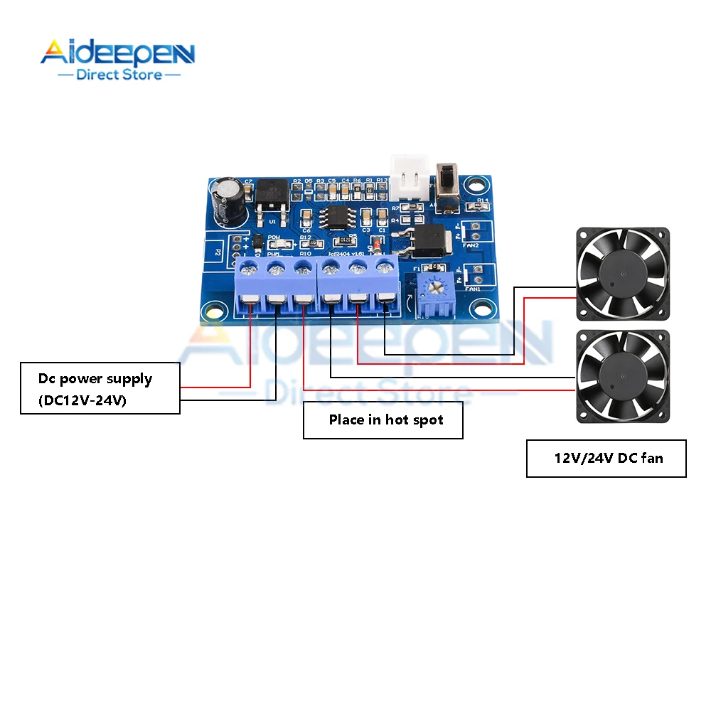 DC 12V 24V 4A Fan Temperature Control 2/3/4 Cable Chassis Fan Speed Regulation Module PWM Thermostat Speed Governor