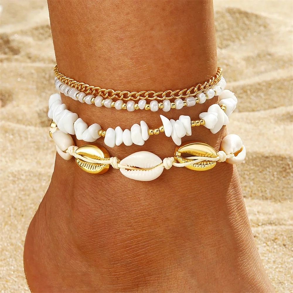 FNIO Shell Anklets for Women 2023 New Foot Jewelry Summer Beach Barefoot Bracelet Ankle on Leg Female Boho Accessories