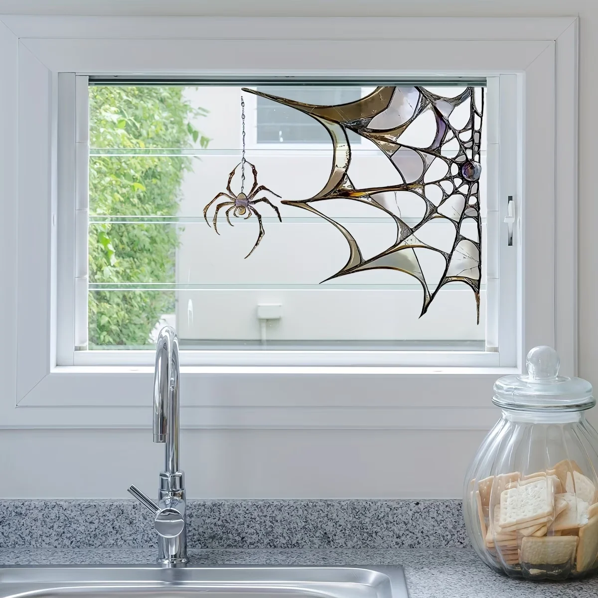 1 Stück Halloween-Spinnennetz als Heimdekoration für Fenster, geeignet für Balkon, Wohnzimmer, nicht klebende statische Aufkleber