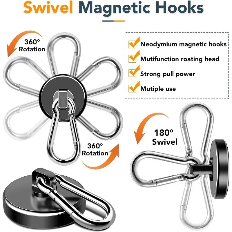 Ganci magnetici al neodimio resistenti 1/10 pezzi 360 ° Moschettone rotante Anello magnetico Portachiavi Gancio Cucina di casa Bagno Appendiabiti