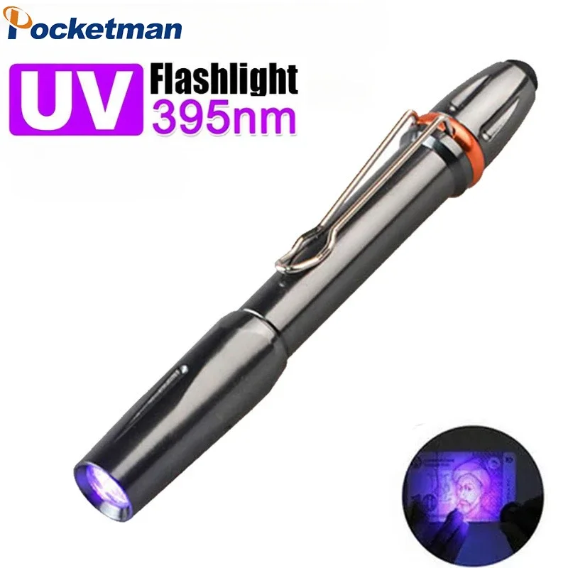 

Mini UV LED Flashlight 395nm Black Light Pocket Ultraviolet Torch Portable Penlight with Clip for Glue Pet Stain Bugs Lantern