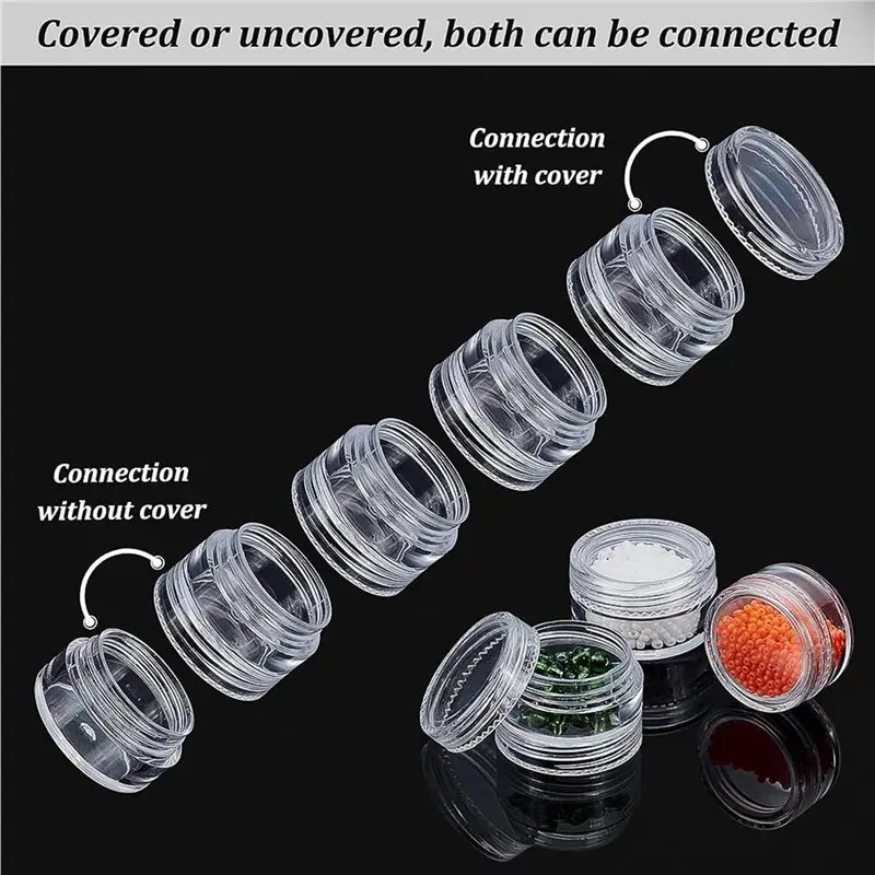 ABJN-5G/5ML Stackable Round Plastic Containers 16 Column(5 Layer/Column) Bead Storage Jars For Seed Beads Diamond Drills