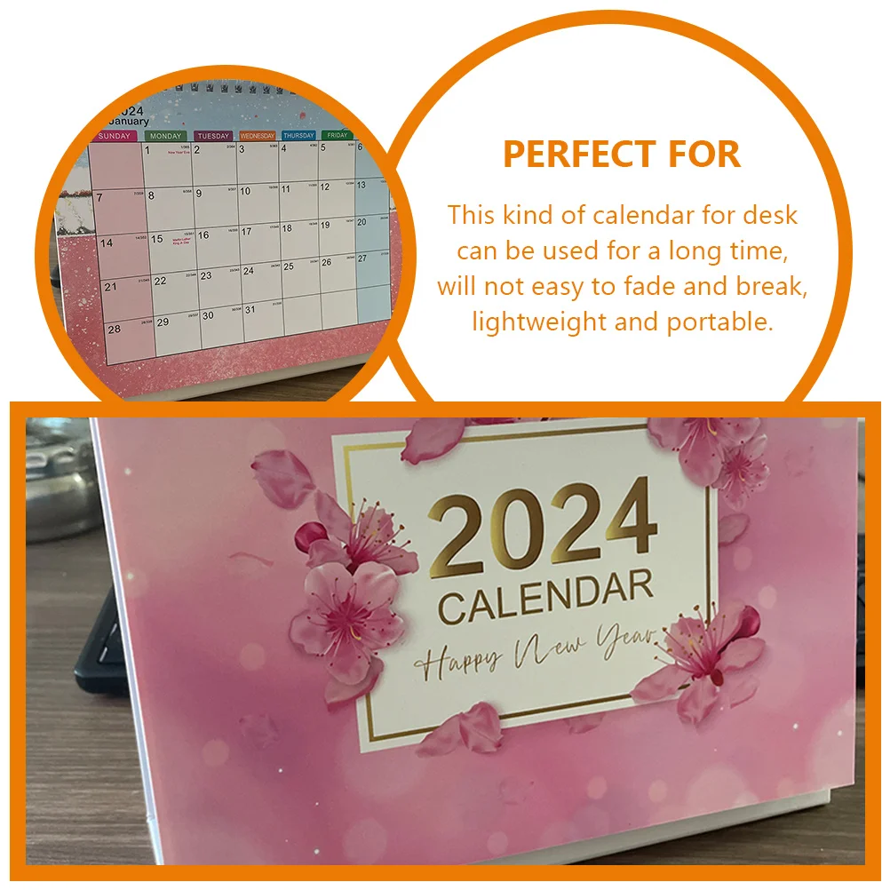 

Full English Desk Calendar 2024 Black Lightweight Standing Flip Home Office Decor Table Top Month Date Display