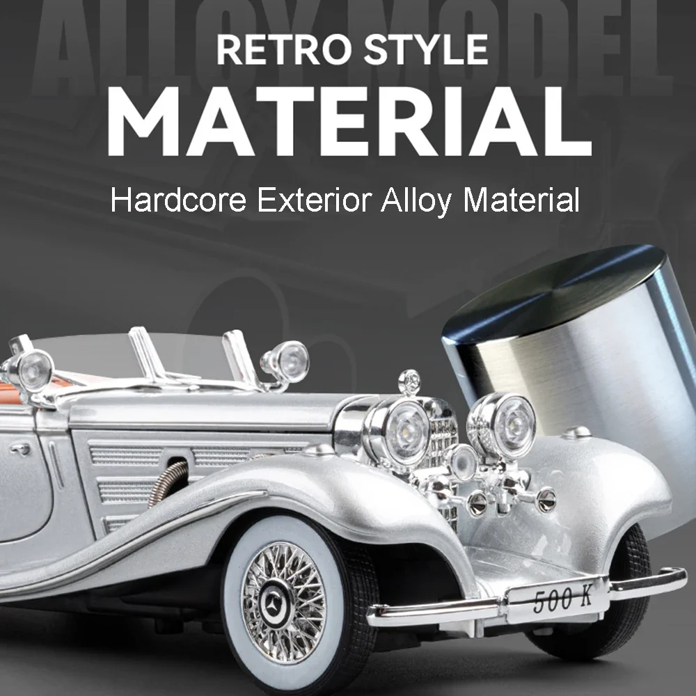 1:24 لعبة مجسمة 500K سيارات عتيقة مصغرة سبيكة دييكاست أبواب ضوء الصوت مفتوحة التراجع مجموعة ألعاب السيارات هدايا الأطفال