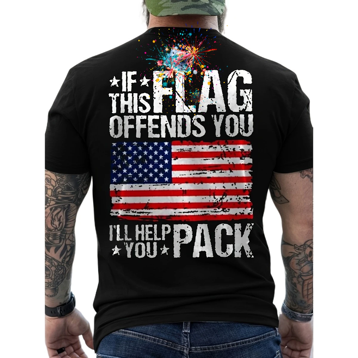 Street Fashion Usa - 愛国的なアメリカ国旗柄 Tシャツ綿 100% O ネック半袖夏カジュアルメンズ Tシャツストリートウェア
