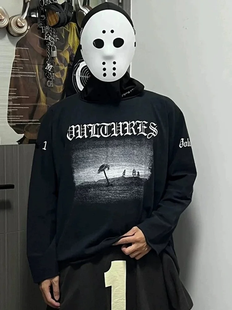 

Обложка альбома Kanye West Vultures Long Sve Base irt, хлопковая повседневная молодежная футболка свободного кроя для подростков