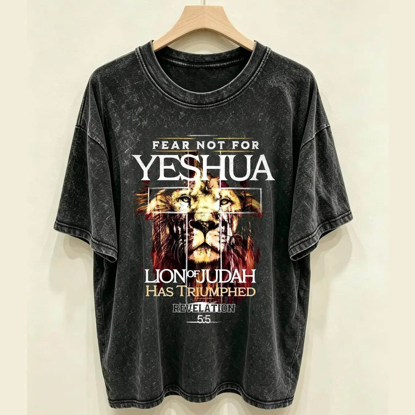 washed T Shirt Fear Not For Yeshua The Lion Of Tribe Judah Has Triumphed Chr long or short sleeves vintage Washed fashion