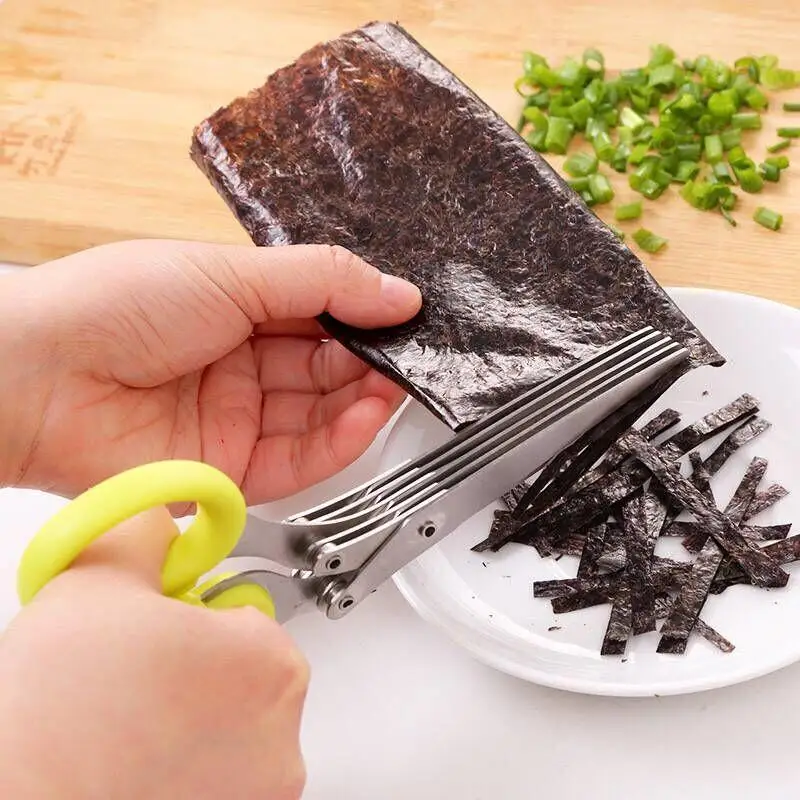 Dobeli 5 Layer Multi-functional Stainless Steel Scallion Scissors Vegetable Salad Chopping Kitchen Cutter Shears Accessories