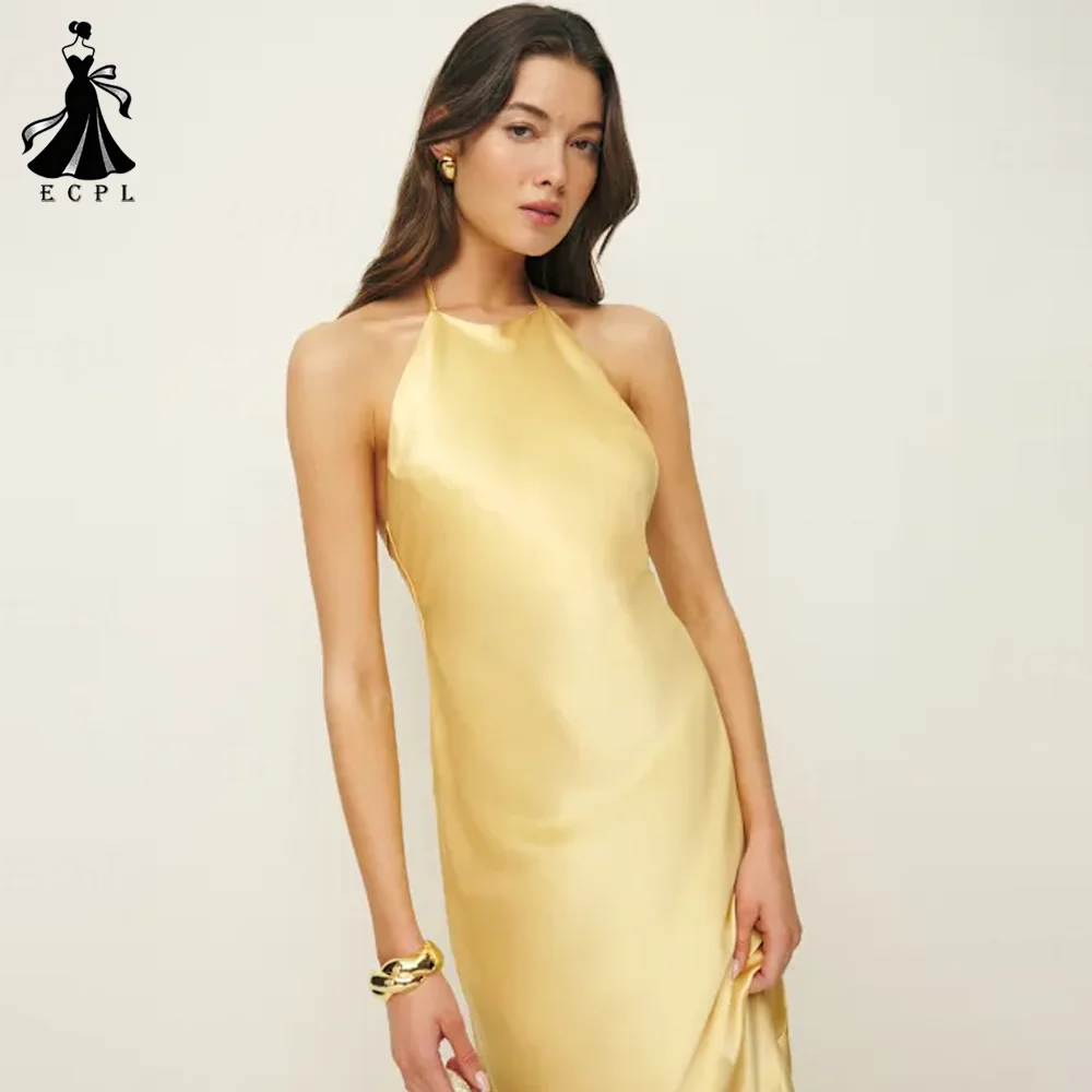 

Ecpl Halter Neck Backless Evening Dress Classic Mermaid Sleeveless Prom Party Gowns 2025 Back Lace Up robes de soirée Customized