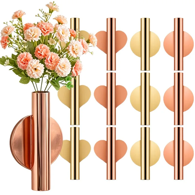 Kreative Wand-Blumenvase Metall Selbstklebende Pflanzen- und Blumenhalter DIY Blumenstrauß-Präsentationshalter Dekorative Wohnaccessoires