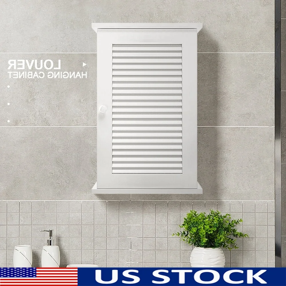 

Wall Mount Bathroom Cabinet Storage Organizer with Louvered Door Adjustable Shelves Toiletries Medicine Laundry Room Mudroom