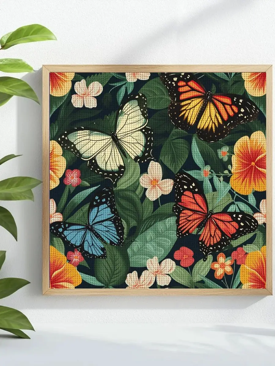 1 Stück 40X40CM/15,74 Zoll Schmetterling gestempeltes Kreuzstich-Set DIY-Kit 11CT/14CT DIY-Stickset DIY-Kreuzstich-Set Zubehör – Detail 1