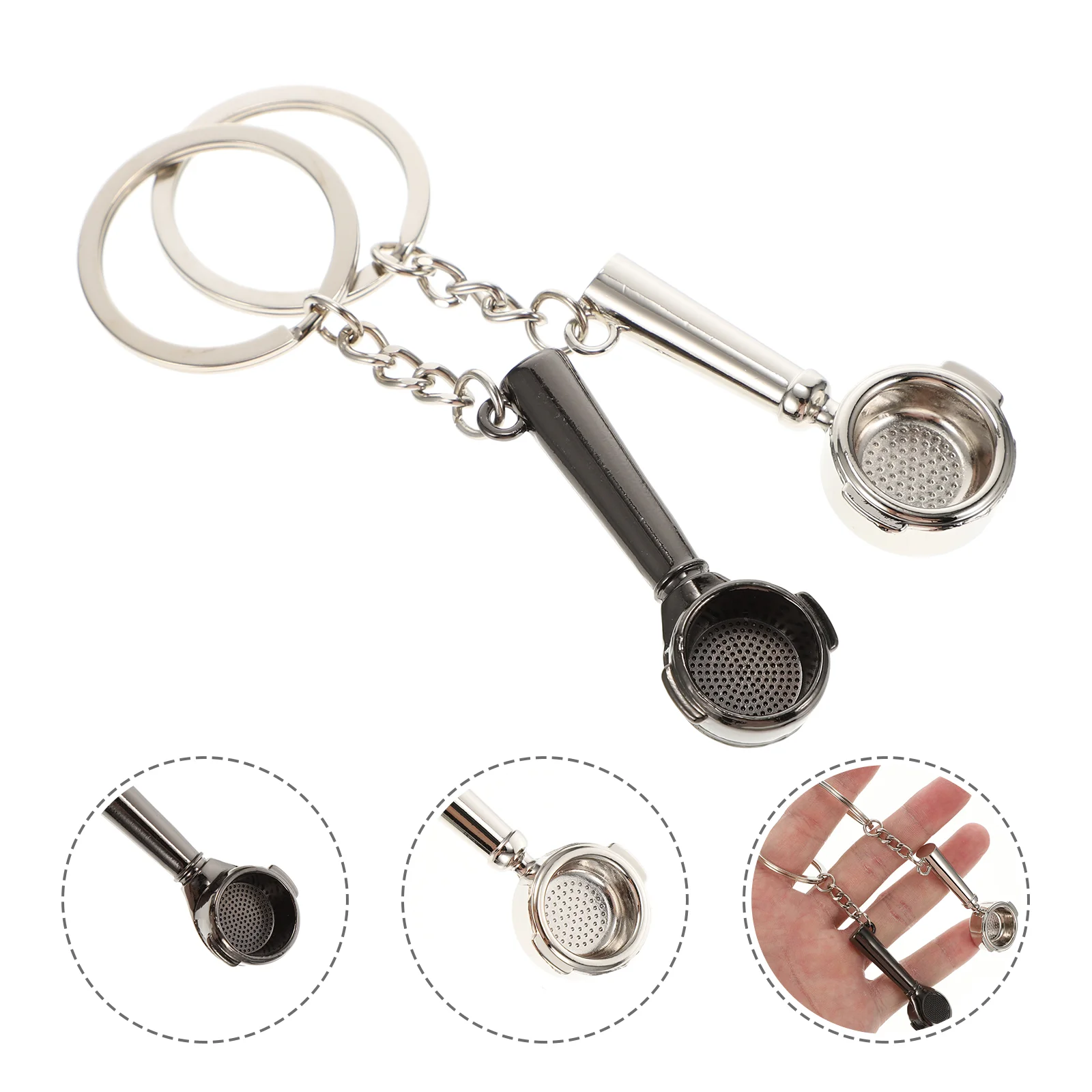 2 Pcs Metal Keychain Zinc Alloy Ring Decor Pendant Coffee Series Bag Gift Accessory Espresso Machine