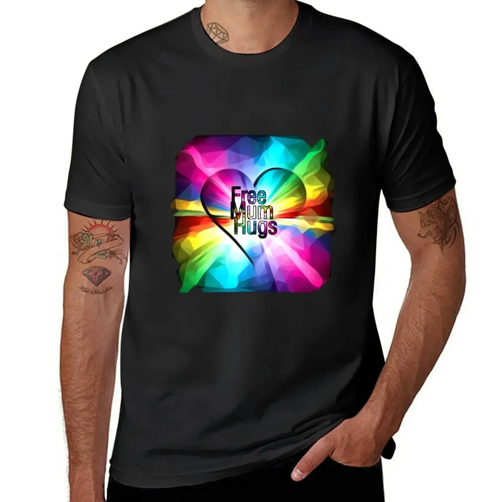 Free Mum Hugs rainbow heart #2 T-Shirt plus size tops boys whites plus size men clothing