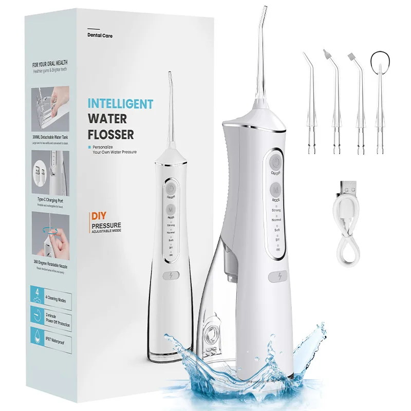 

Intelligent Water Flosser Portable Dental Oral Irrigator Rechargeable USB Water Jet Floss 300ML Teeth Cleaner 4 Tips Waterproof