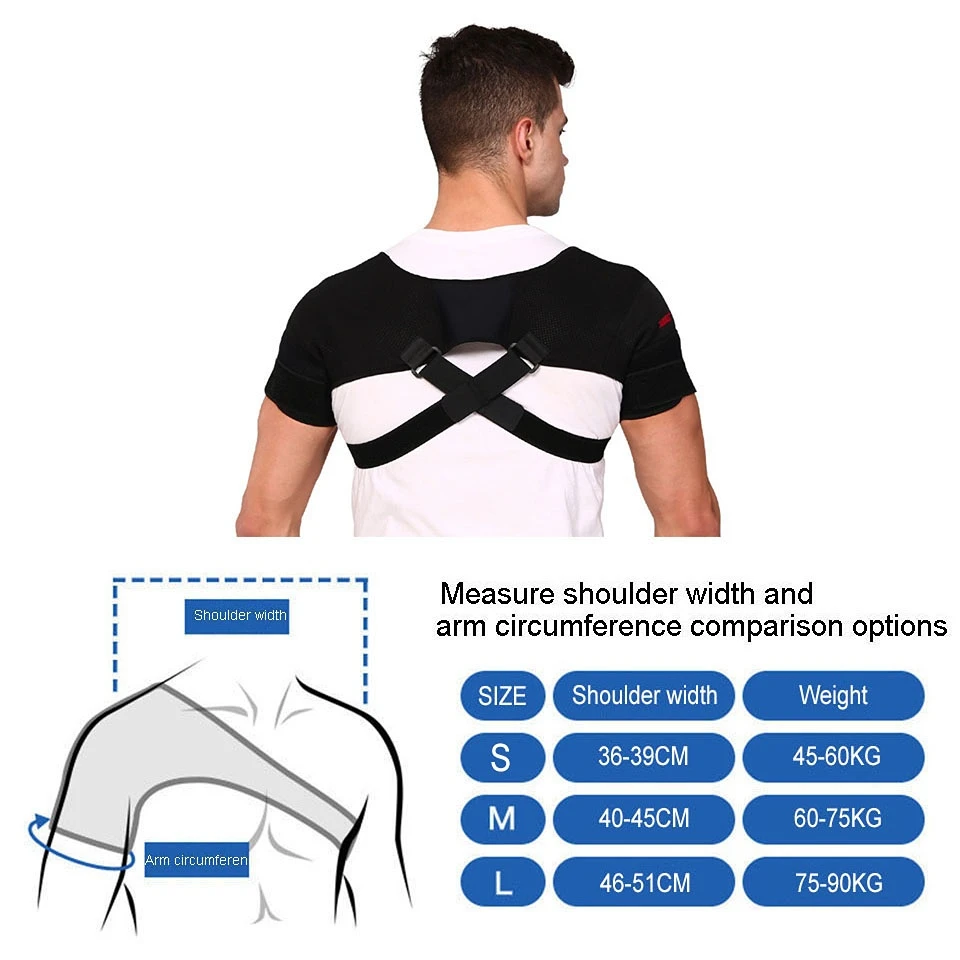 Adjustable Gym Sports Care Double Shoulder Support Back Brace Guard Strap Wrap Belt Band Pads Black Bandage Men Women