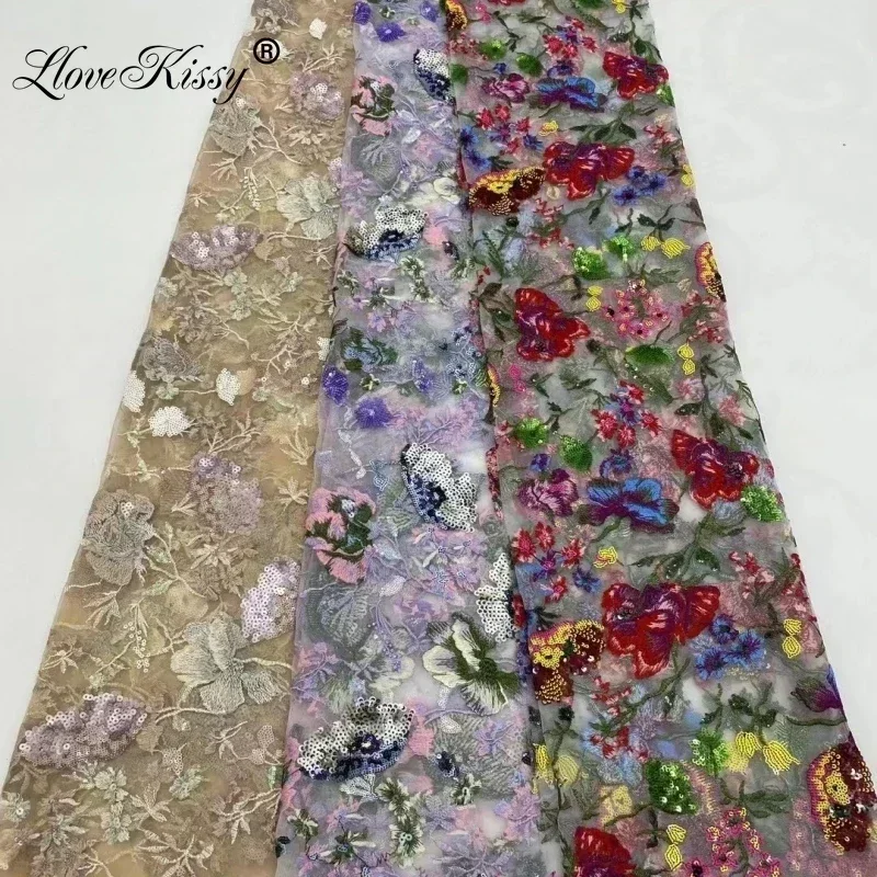 

NEW High Quality Embroidered Mesh Sequin Fabric DIY Sewing Party Wedding Dresses 3 Colors Glitter Fabric Width 125CM