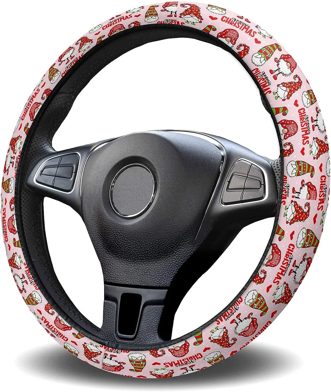 Car Steering Wheel Cover Red Christmas Love Heart Gnome Steering Wheels Protective Cover for Vehicles Trucks SUVs Universal