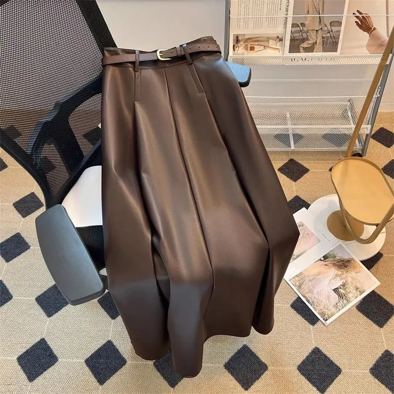 2025 autumn and winter new  retro leather  femininity hip covering big swing umbrella long skirt children