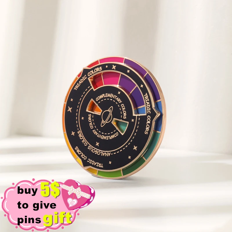 Round Color Metal Compass Enamel Pin Fashion Brooch Art Multicolour Badge Lapel Clothes Hat Jewelry Kid Gift Lapel Pin Wholesale