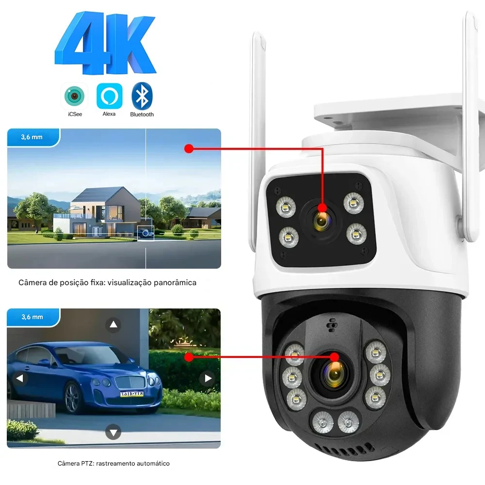 Câmera IP Sem Fio Externa 3MP HD, Visão Noturna Infravermelha, Controle por App, Alarme, Segurança Residencial