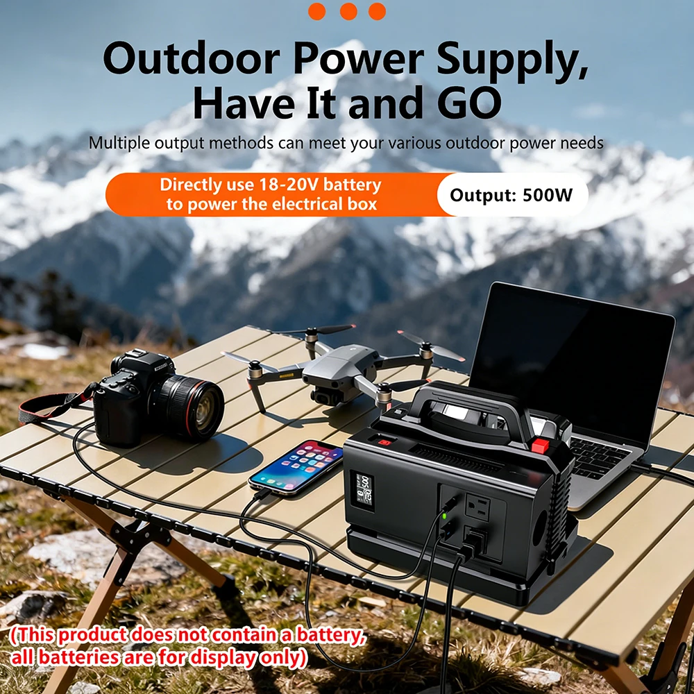 Power Inverter for Makita/Bosch/Dewalt/Milwaukee/RyobiBattery 500W Pure Sine Wave DC 18V to AC 120V Car Charger Plug for Camping