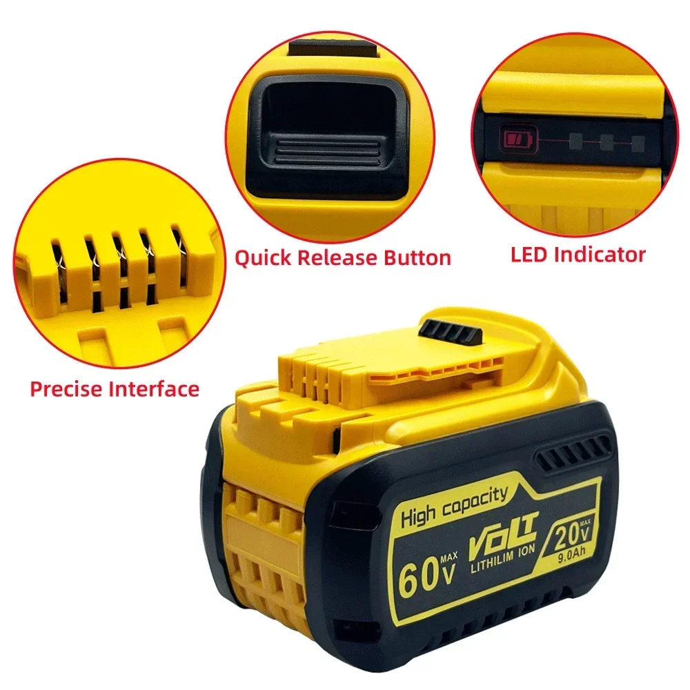 For Dewalt 20V/60V 9000mAh Rechargeable Battery DCB200 60V MAX Flexvolt Hammer DCB609 DCB205 DCB206 DCB209 Power Tool Battery