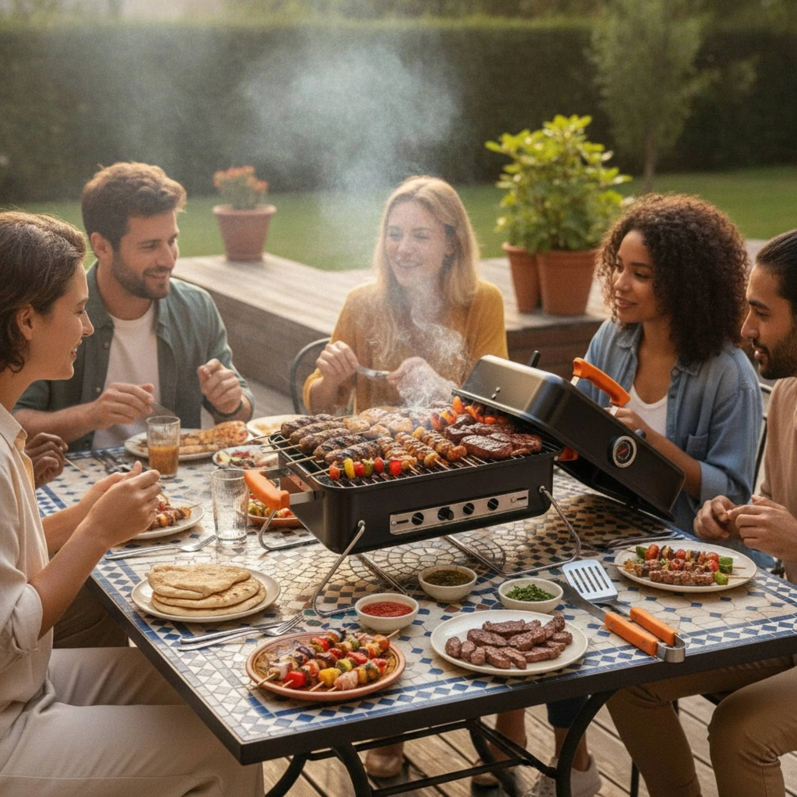 Folding Barbecue Grill Foldable Tabletop Grill with Temperature Gauge Well-Ventilated Sturdy for Campers, Camping, Picnic