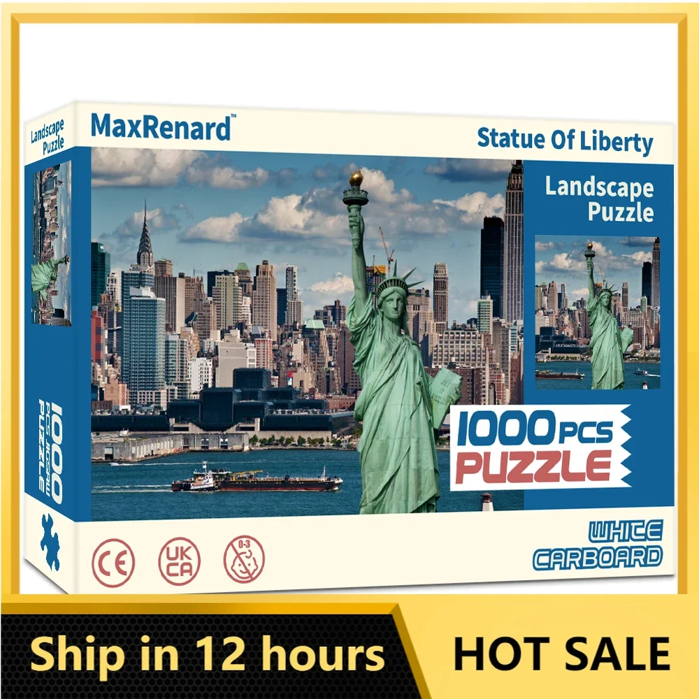 MaxRenard 68*49cm High Quality 1000pcs Jigsaw Puzzles Statue Of Liberty With Glue Sheets Home Wall Decoration Family Game Gift