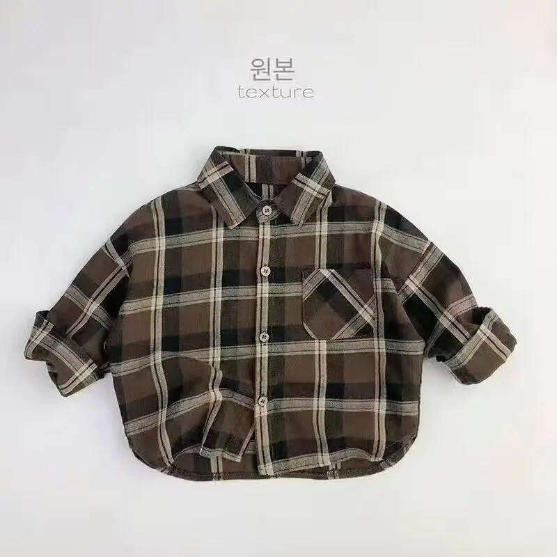 Autumn Blouses & Shirts New Spring Boy Shirt Plaid Long-sleeved Children's Fashion Tops Boys Handsome Spring Jacket Shirt