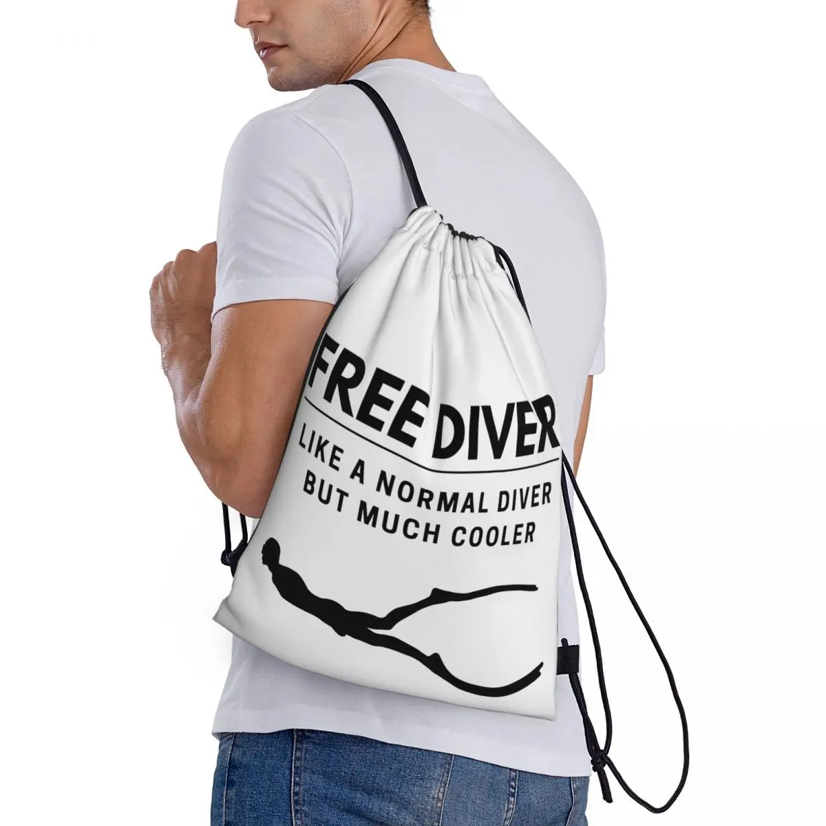 Diving Heart Beat Free Diver 4 Drawstring Bags Gym Bag Infantry pack Travel Graphic Vintage Backpack Graphic