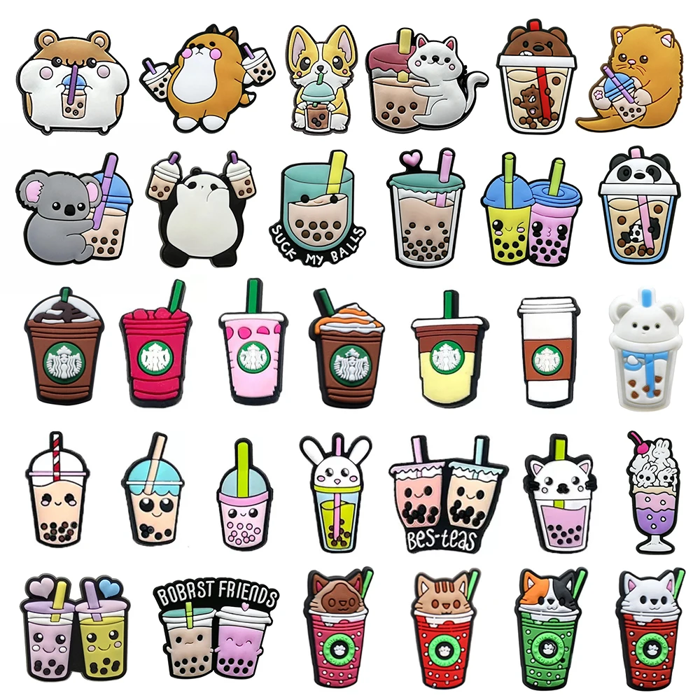 9-32Pcs Drinks Series Coffee Milk Tea Wine Beer Shoe Charms 
