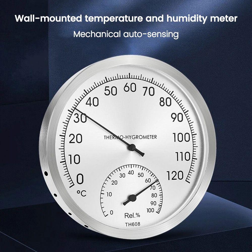 TH-608 Mechanical Thermometer Hygrometer Wall Hung Stainless Steel Indoor Outdoor Sauna Room Temperature Humidity Tester Monitor