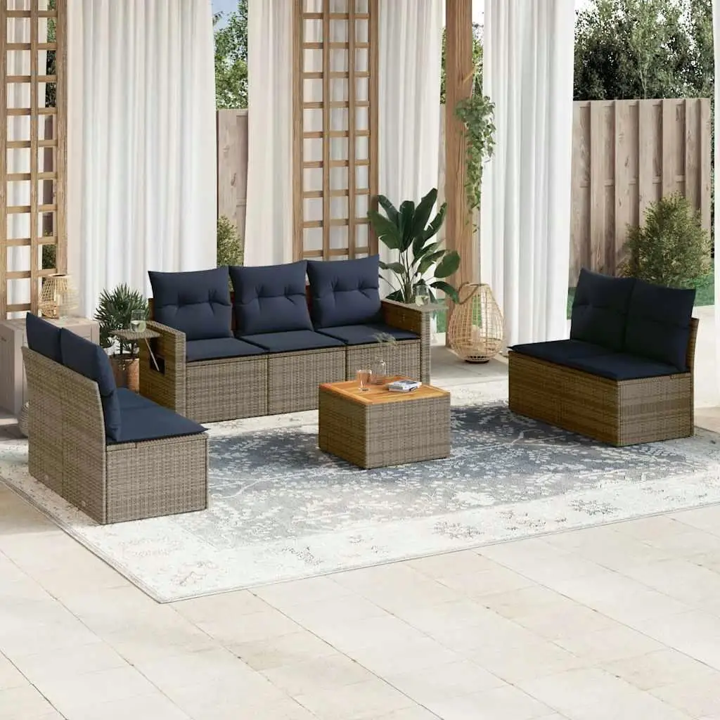 

8 Pieces Outdoor Patio Sofa Set with Gray Cushions Stylish Poly Rattan Furniture for Garden Balcony and Porch Living Room