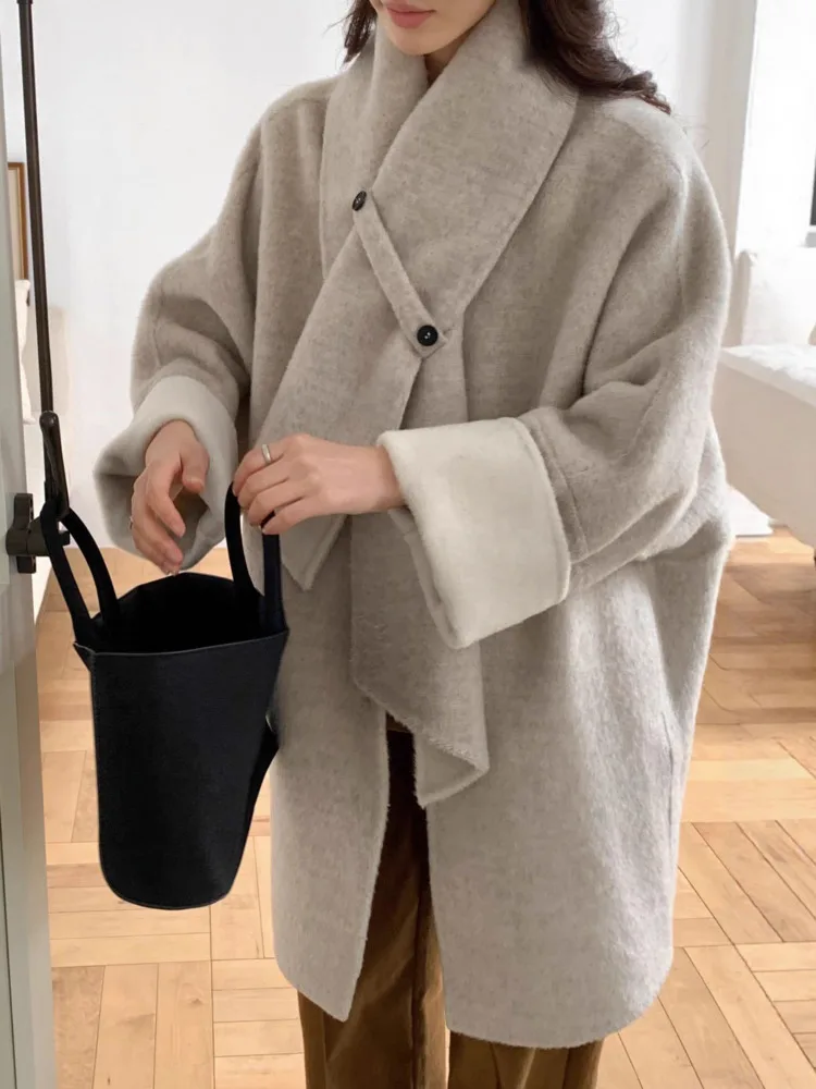 ZMEENNA Damen-Mantel aus Wollmischung mit Stehkragen, schicke, lockere Passform, Winterjacke mit Knopfleiste vorne und einzigartigem Kragendesign ZM3998