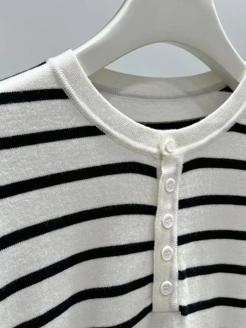 Pull tricoté à rayures pour hommes, coupe cintrée, Long, rond, respirant, confortable, fin, vêtements décontractés, printemps automne