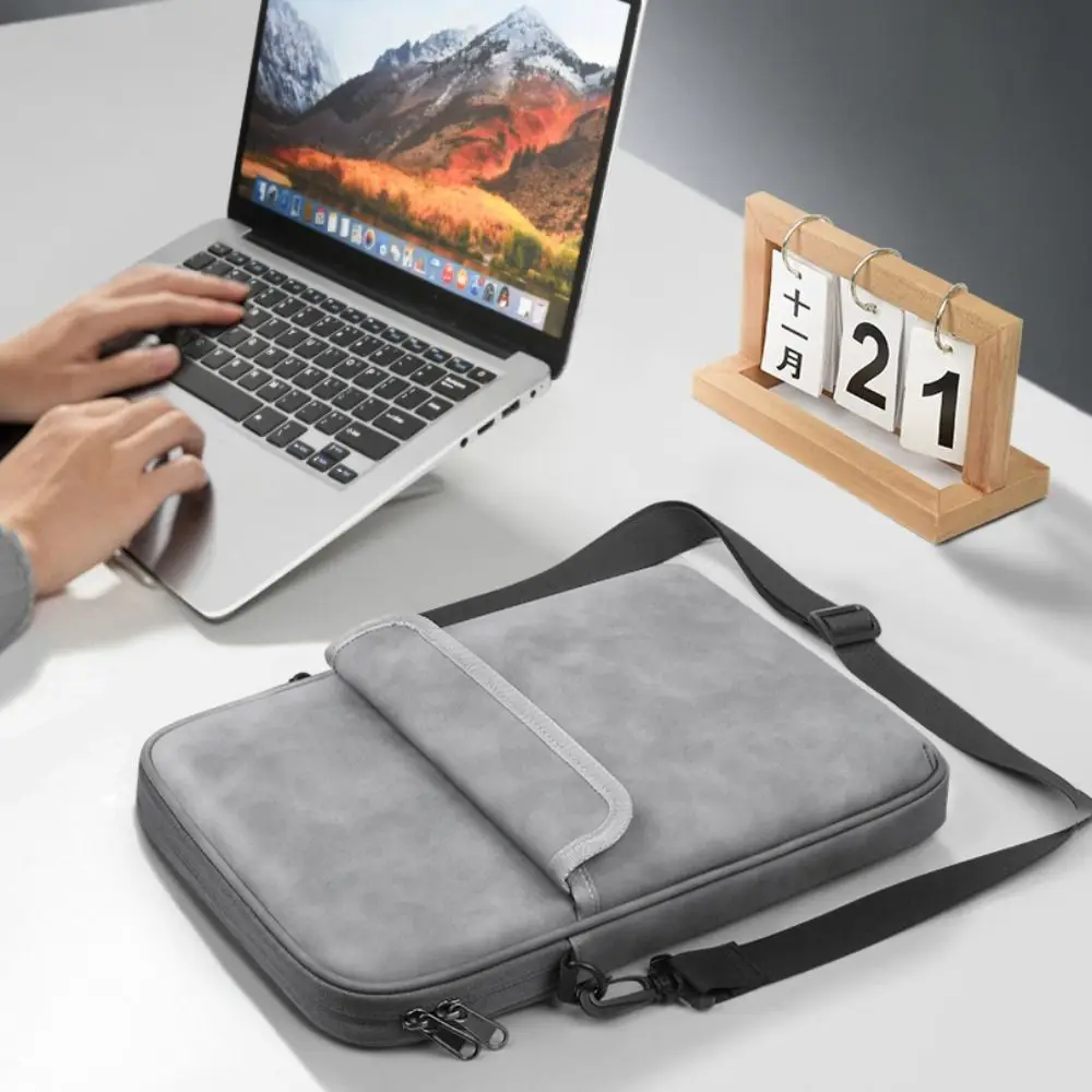 Universal 11-13inch Tablet Case Nappa Leather with Shoulder Strap Laptop Sleeve Case Waterproof Adjustable Carrying Case
