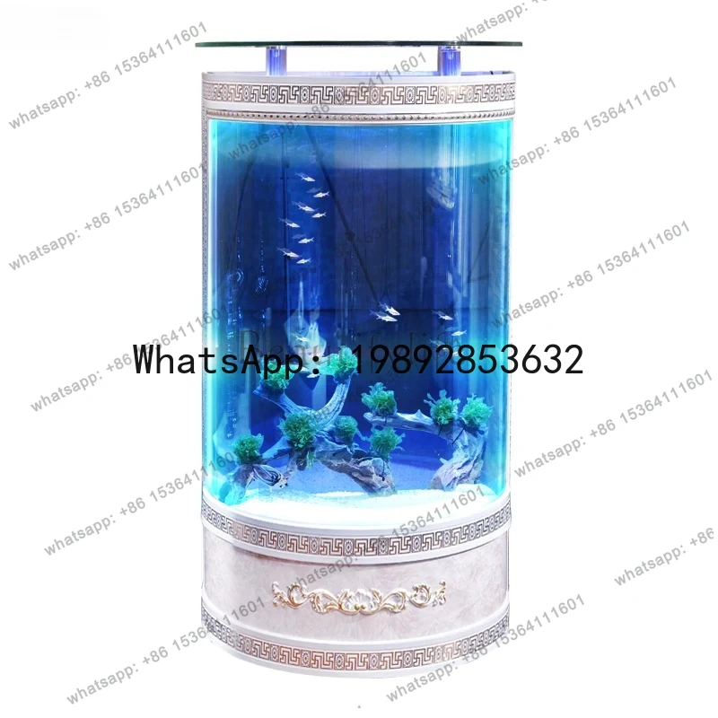 

L28-Semi-circular Fish Tank, Next To The TV Cabinet in The Living Room, Household Glass Floor-to-ceiling Landscaping Aquarium