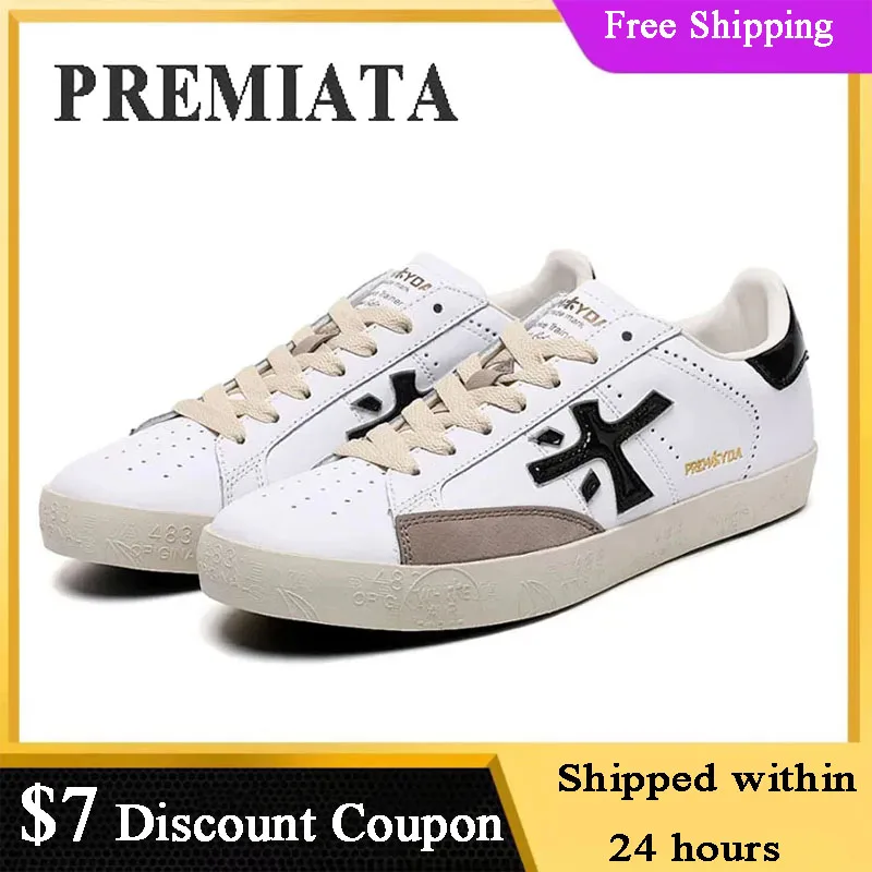 PREMIATA Sneakers for Men Black Wooden Letter Sports Casual Lightweight Flat-soled Wear-resistant Breathable Lace-up Manl Shoes