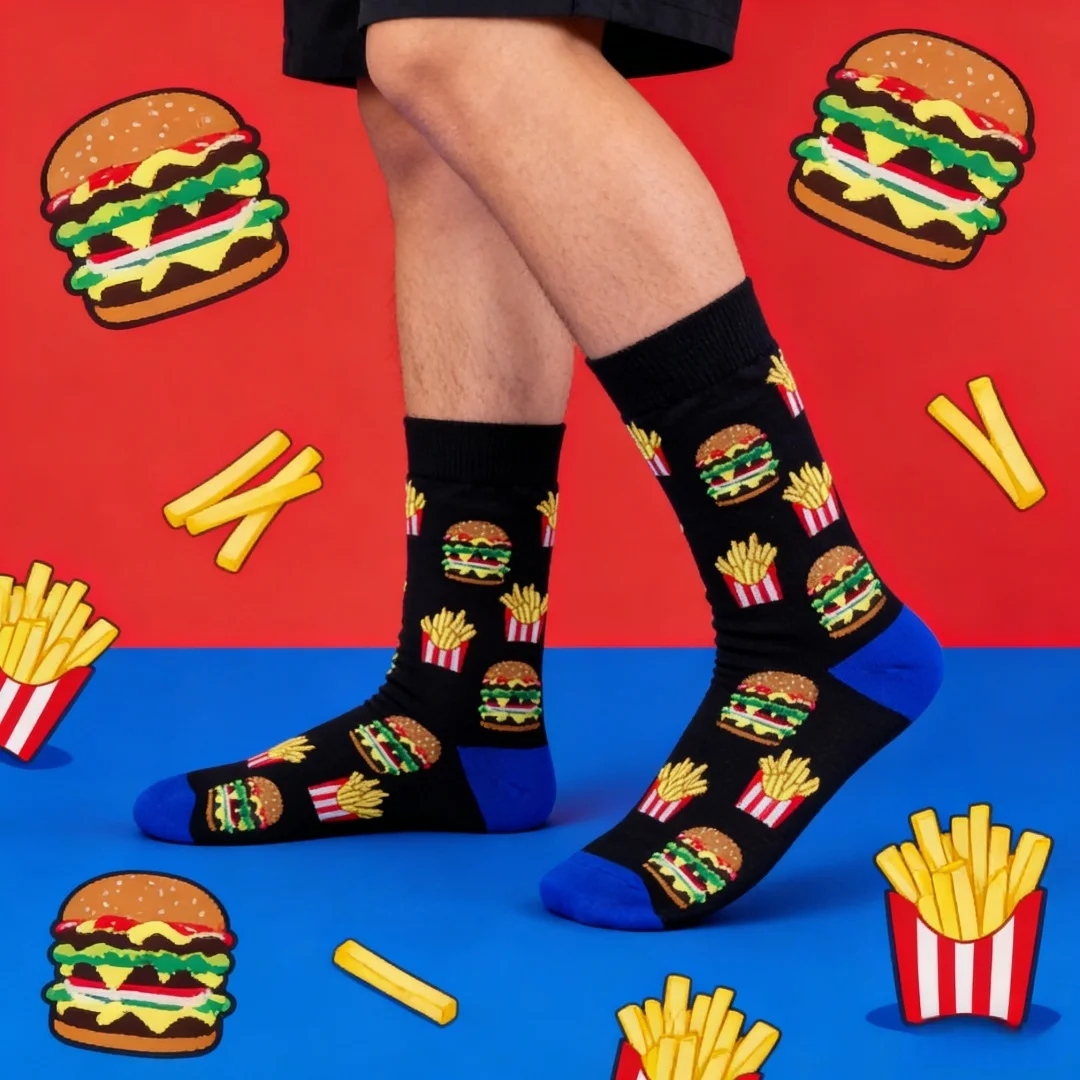 زوج واحد من جوارب البرجر الفرنسية الأنيقة والفريدة من نوعها، تصميم للجنسين، مثالية للارتداء الرياضي اليومي