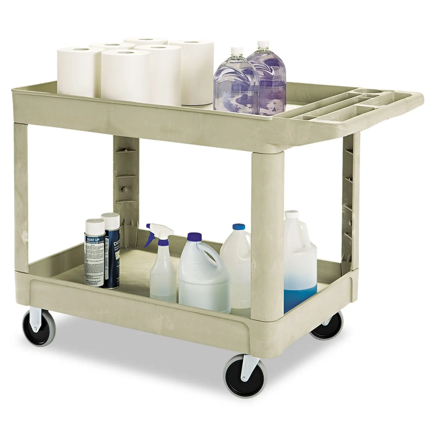 Commercial Products BRUTE Heavy Duty 2-Shelf Utility/Service Cart, Medium, Lipped Shelves, Ergonomic Handle