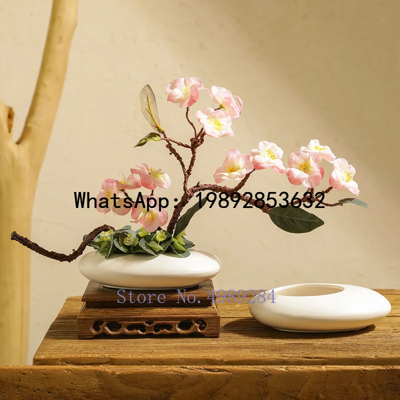 A2 Chinese Style Ceramics Vase Flower Pot Black White Cobblestone Deformation Flower Arrangement Accessories Modern  Decoration